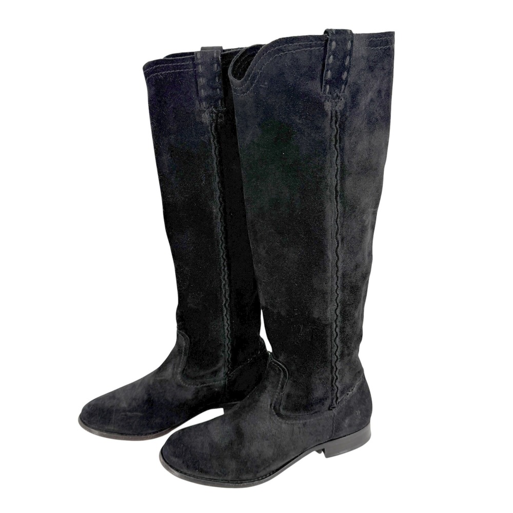 Frye Cara Suede Tall Unstructured Slouch Pull On Boots Women 6.5 Black Round Toe